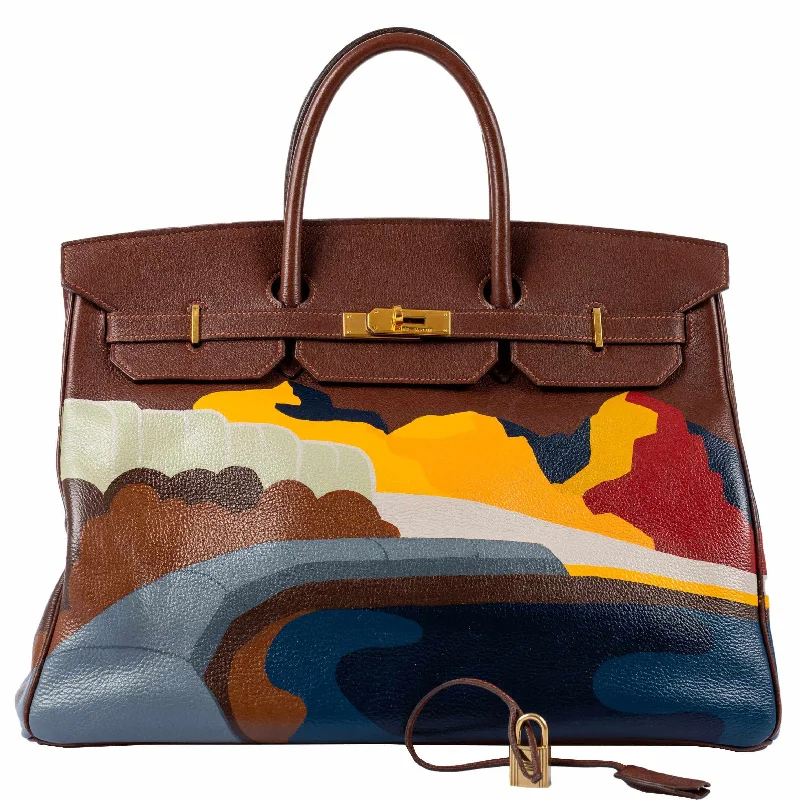 Hermès Birkin 40 "Au Route du Monde" Chocolate Gold Hardware * JaneFinds Custom Shop