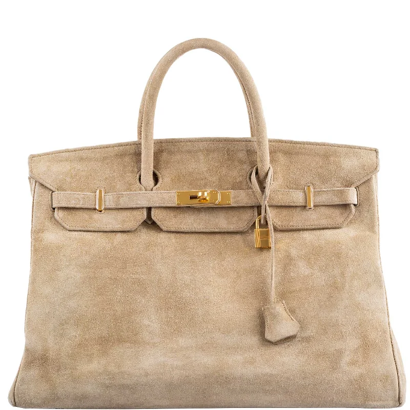 Hermès Birkin 40 Beige Veau Doblis Suede with Gold Hardware - 1986, P Circle