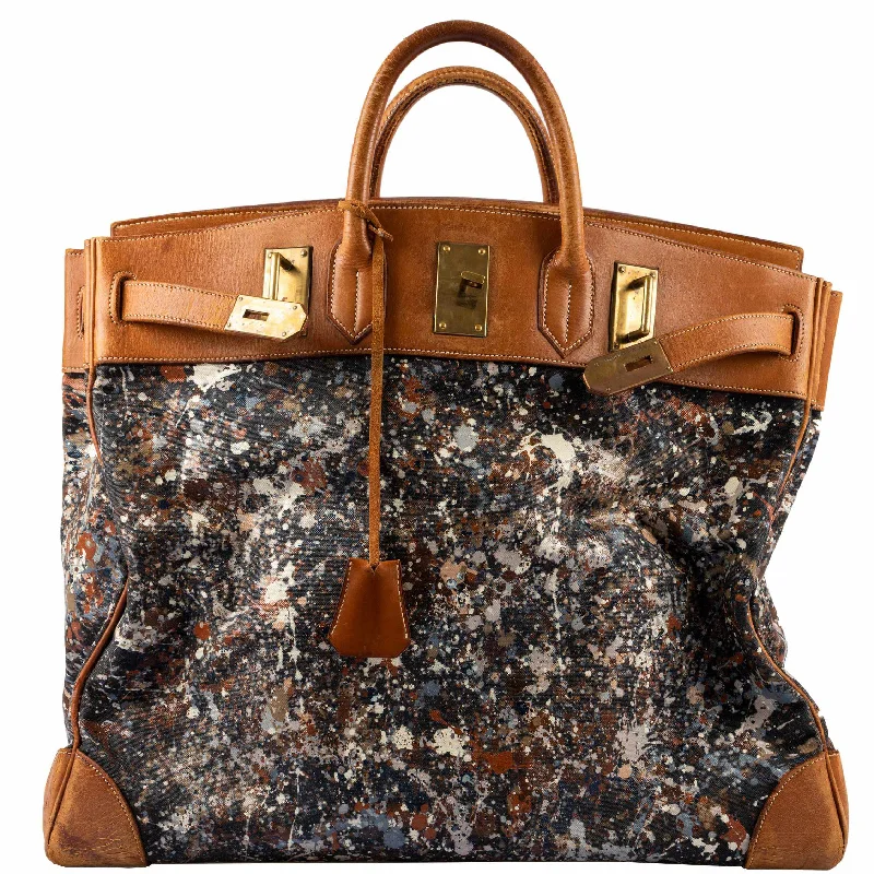 Hermès Birkin 50 HAC Toile & Barenia “Jackson Pollock Splatter” Gold Hardware 1968 * JaneFinds Custom Shop