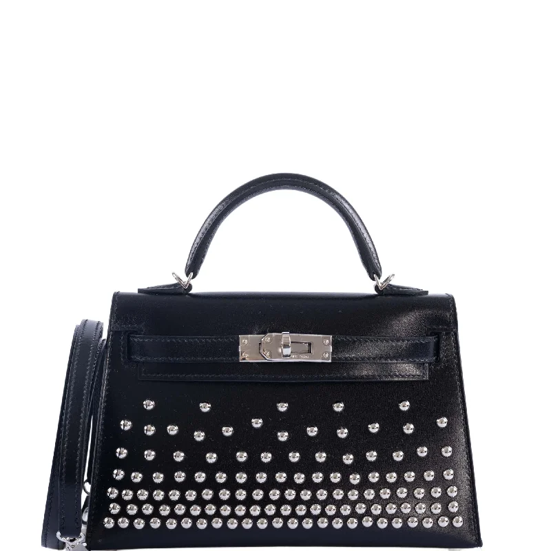 Hermès Clouté Mini Kelly 20 Studded Black Box Palladium Hardware