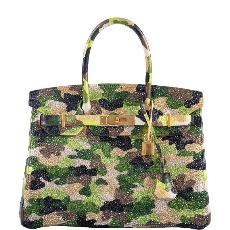 Hermès Custom Swarovski Crystal Camo Birkin 30 Green Togo Gold Hardware