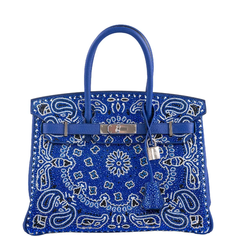 Hermès Custom Swarovski Crystal Cowgirl Bandana Birkin 30 Blue Togo Palladium Hardware