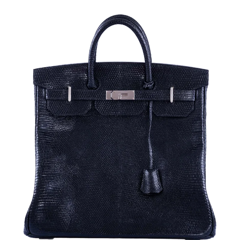 Hermès HAC Birkin 40 Black Shiny Lizard Palladium Hardware - Rare