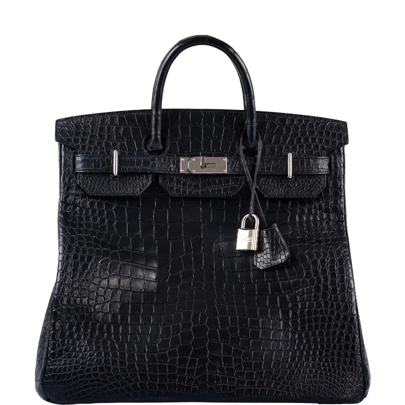 Hermès HAC Birkin 40 Black Matte Porosus Crocodile Palladium Hardware