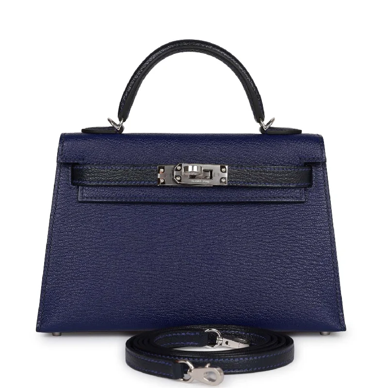 Hermes Special Order (HSS) Kelly Sellier 20 Bleu Encre and Bleu Indigo Chevre Mysore Palladium Hardware