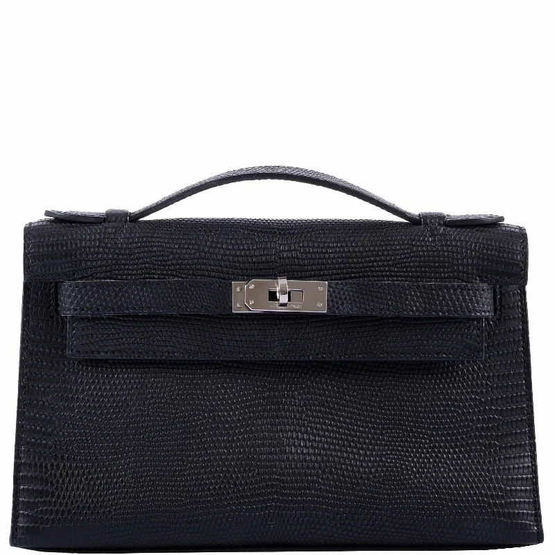 Hermès JPG Kelly Pochette Matte Black Salvatore Lizard Palladium Hardware