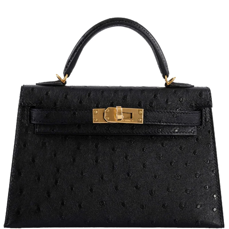 Hermès Kelly 20 Mini II Sellier Black Ostrich Gold Hardware