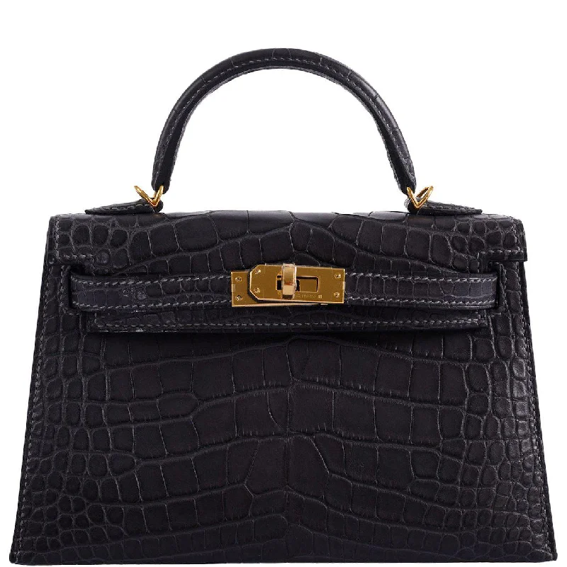 Hermès Kelly 20 Mini II Sellier Graphite Matte Alligator Gold Hardware - 2020, Y