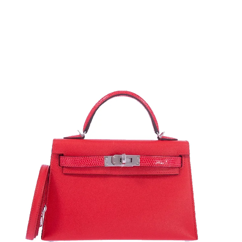 Hermès Kelly 20 Mini Touch Rouge de Coeur Madame leather and Lizard Palladium