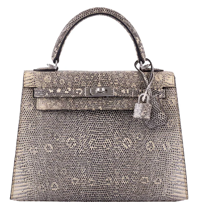 Hermès Kelly 25 Sellier Ombre Lizard Palladium Hardware - 2010, N Square