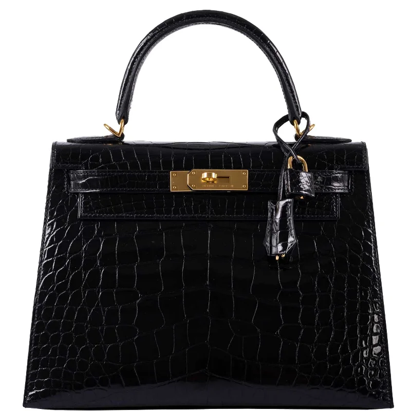 Hermès Kelly 28 Sellier Black Shiny Alligator with Gold Hardware - 2020, Y