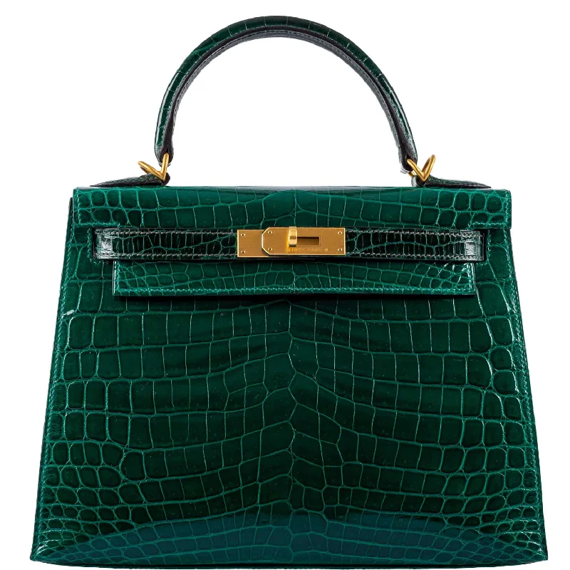 Hermès Kelly 28 Sellier HSS Emerald & Vert Fonce Nilo Crocodile Brushed Gold Hardware