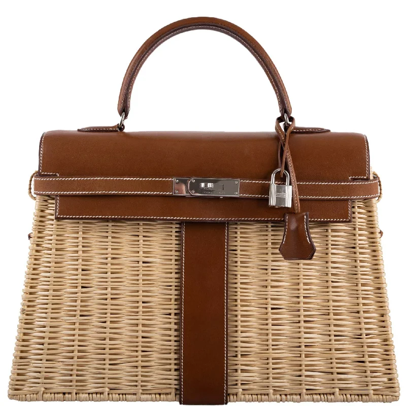 Hermès Kelly 35 Picnic, Wicker & Barenia leather Palladium Hardware