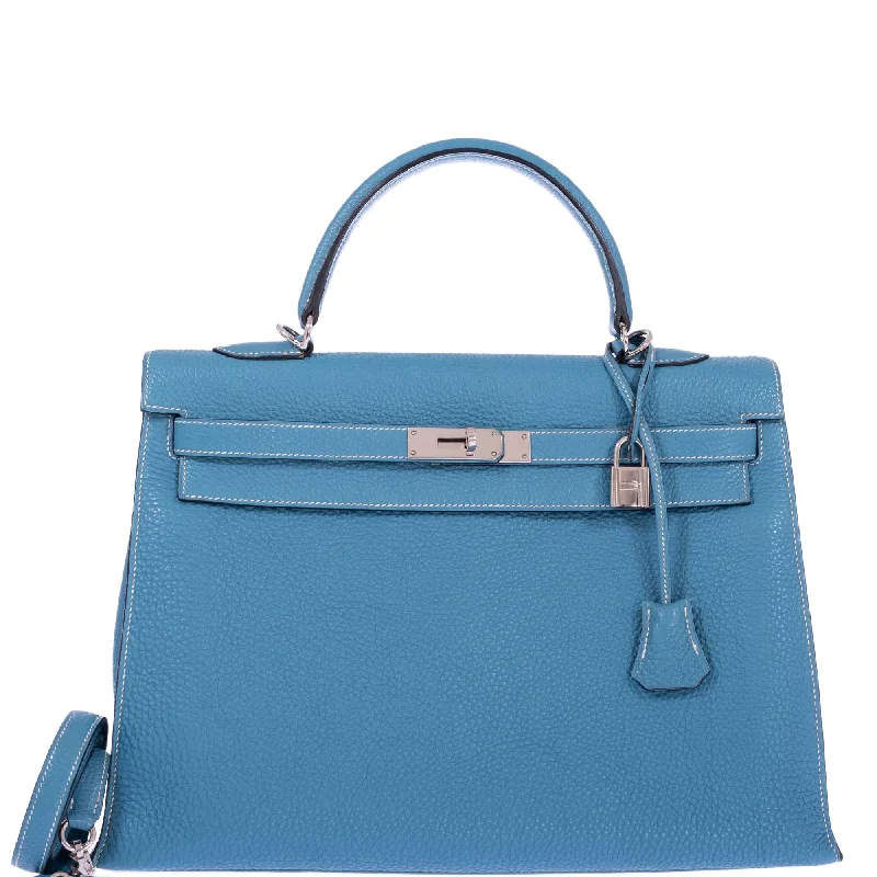 Hermès Kelly 35 Sellier Blue Jean Togo Palladium Hardware