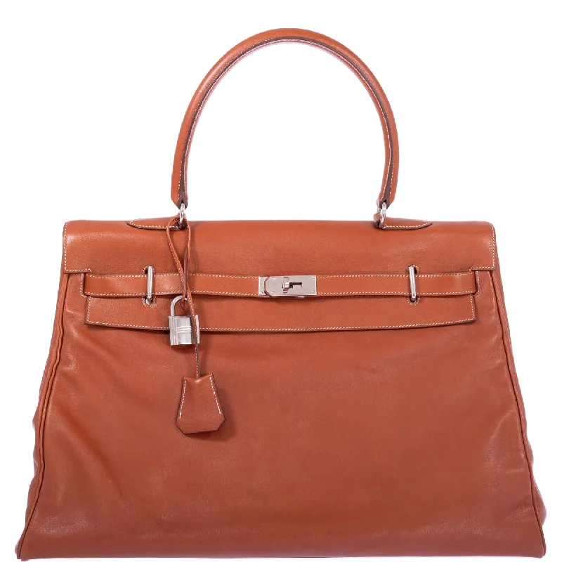 Hermès Kelly 50 Relax Travel Bag Fauve Box Leather Palladium Hardware