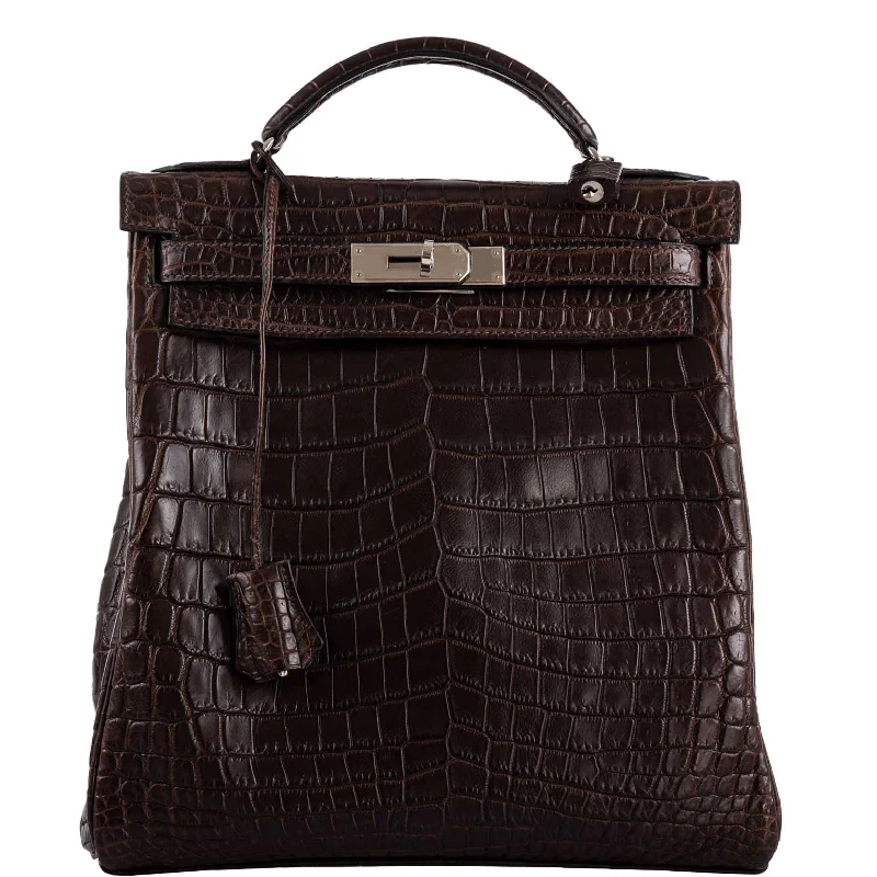 Hermès Kelly Ado 27 Matte Havane Nilo Crocodile with Palladium Hardware - 2001, E Square