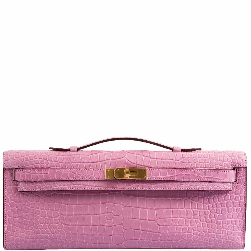 Hermès Kelly Cut Pochette 5P Bubblegum Pink Matte Porosus Crocodile Gold Hardware - 2019, D