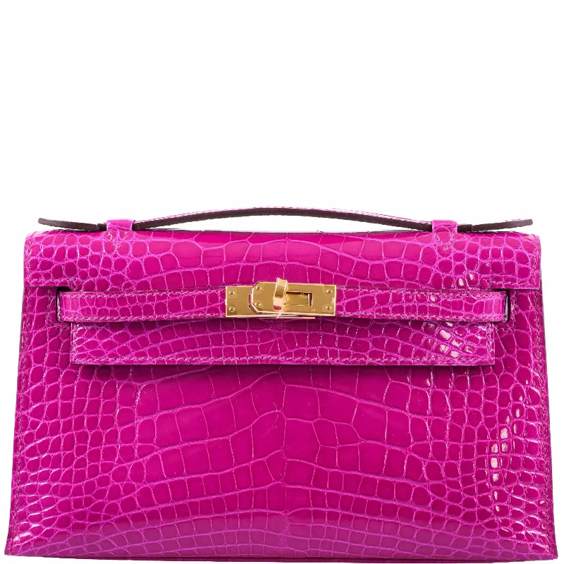 Hermès Kelly Mini Pochette Rose Scheherazade Shiny Alligator Gold Hardware