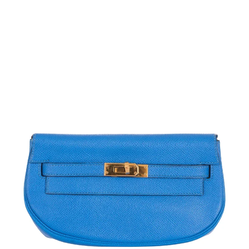 Hermès Kelly Pochette Blue France Grain Courchevel Convertible Belt Bag