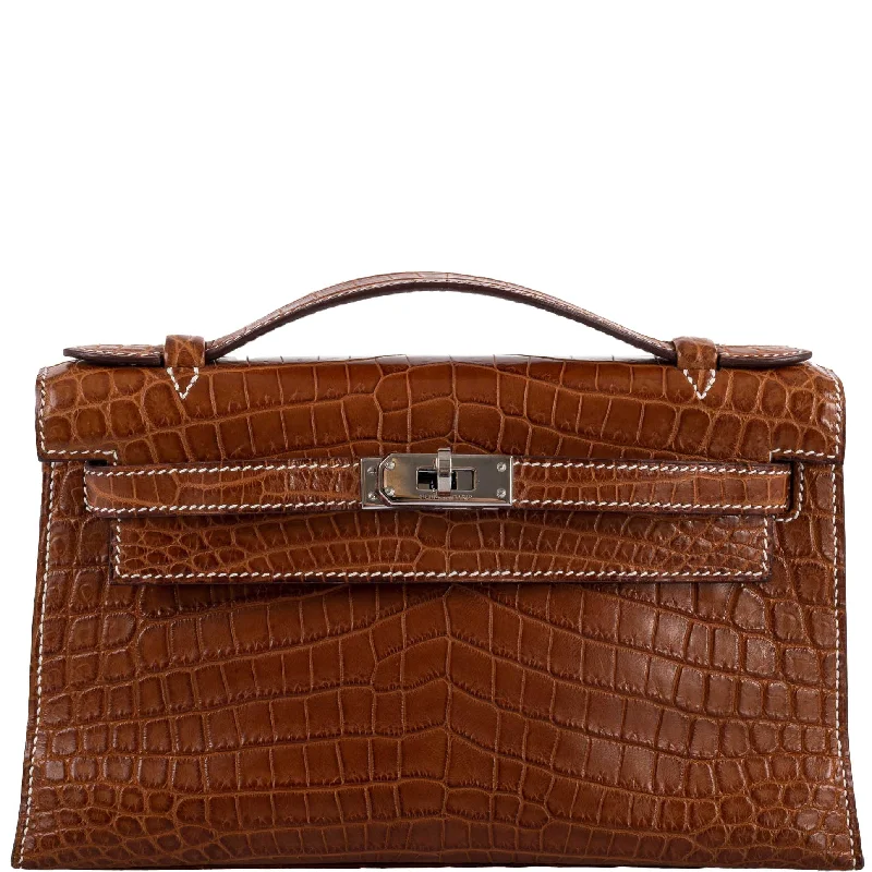 Hermès Kelly Pochette Fauve Nilo Crocodile Palladium Hardware - J Square, 2006