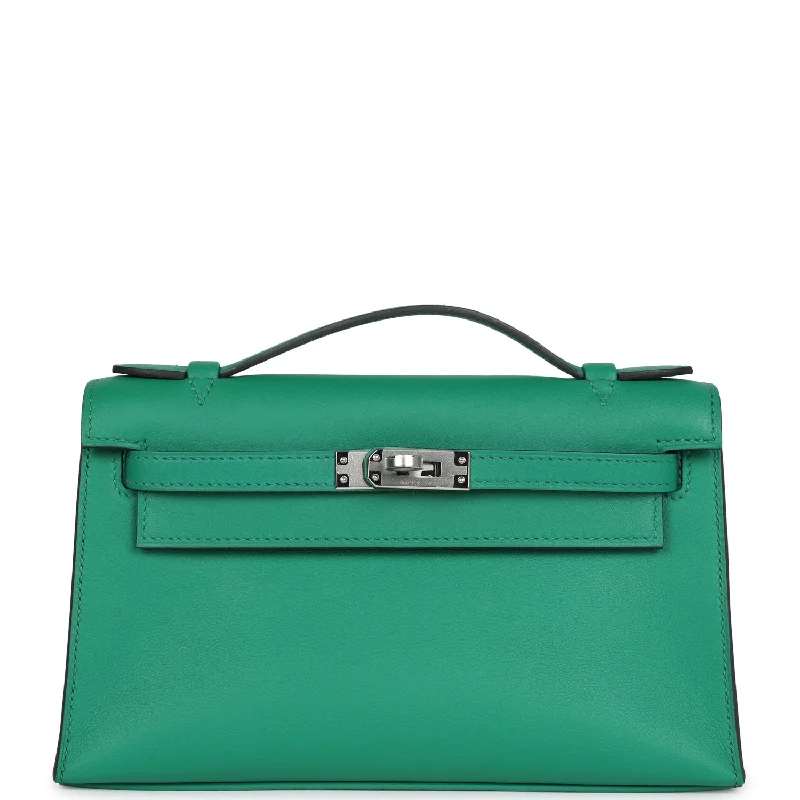 Hermes Kelly Pochette Vert Vertigo Swift Palladium Hardware