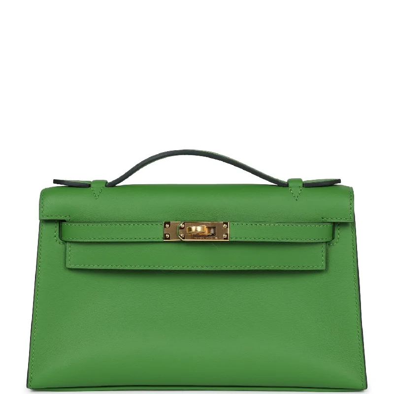 Hermes Kelly Pochette Vert Yucca Swift Gold Hardware