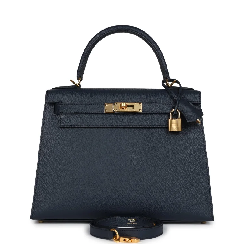 Hermes Kelly Sellier 28 Bleu Indigo Epsom Gold Hardware