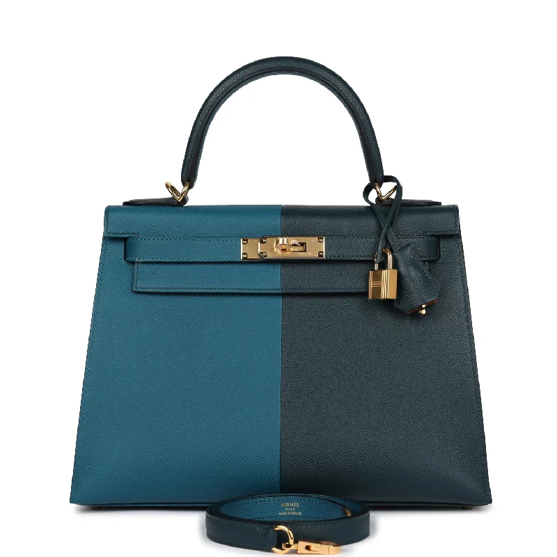 Hermes Kelly Sellier 28 Casaque Vert Cypres and Vert Bosphore Epsom Gold Hardware