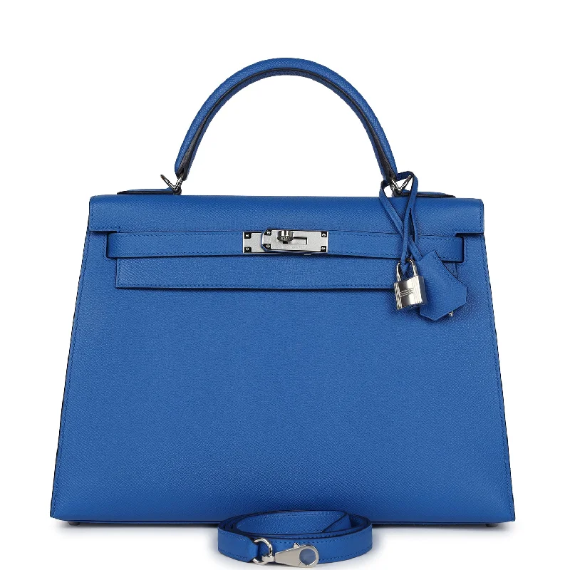 Hermes Kelly Sellier 32 Bleu France Epsom Palladium Hardware