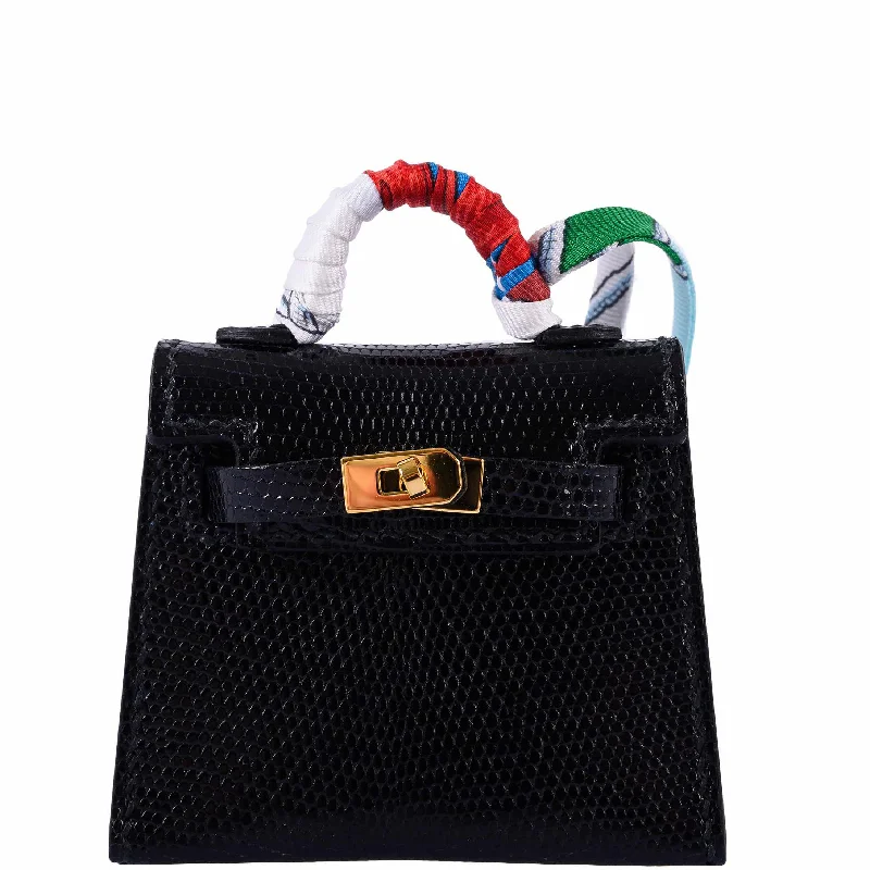 Hermès Micro Kelly Charm Black Lizard Gold Hardware - 2019, D