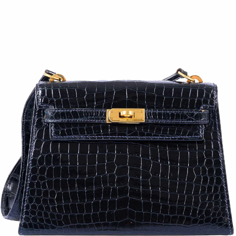 Hermès Kelly 20 Mini Sellier Shoulder Black Porosus Crocodile Gold Hardware - 1981