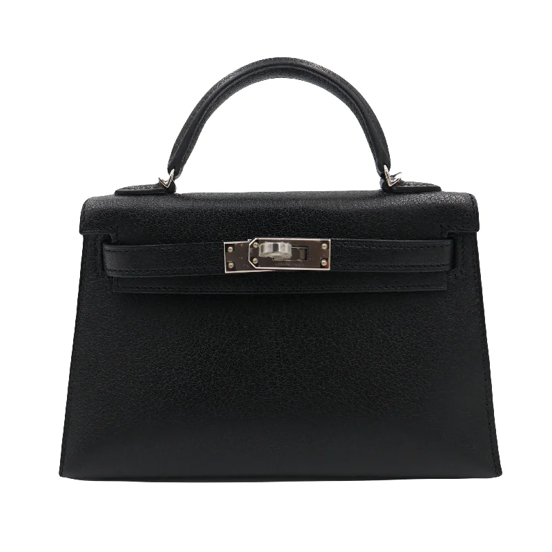 Hermès Kelly II Sellier Mini Black Chèvre Leather Palladium Hardware