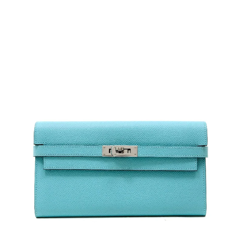 Hermes Robin's Egg Blue Epsom Kelly Wallet with Palladium Hardware