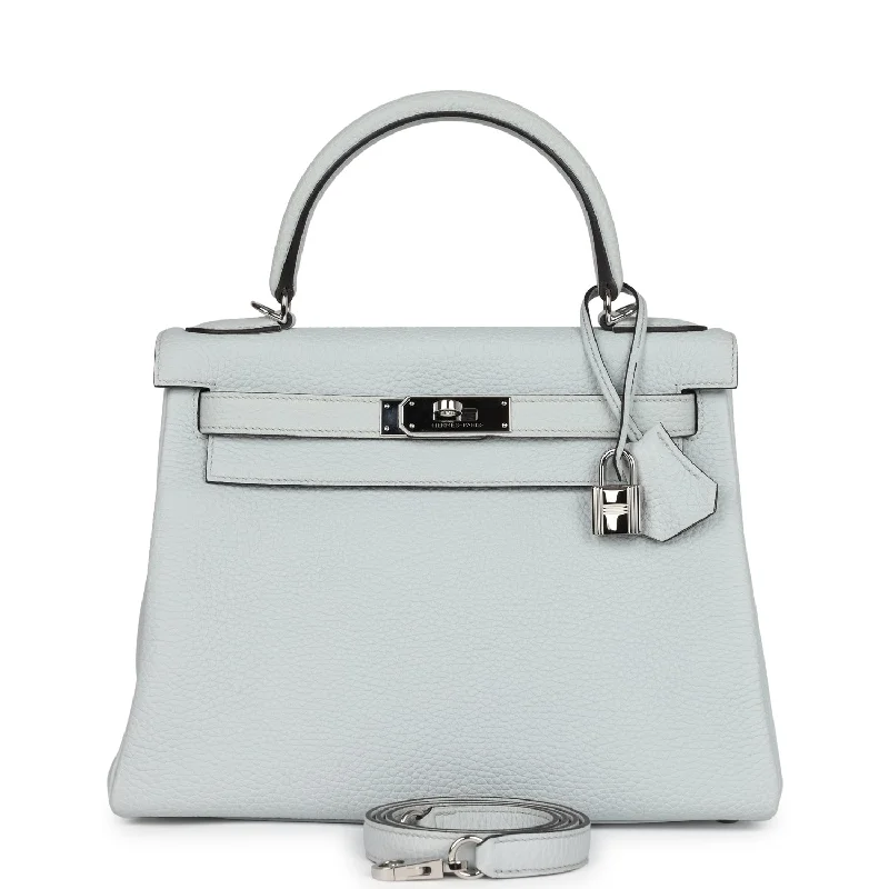 Pre-owned Hermes Kelly Retourne 28 Bleu Pale Clemence Palladium Hardware