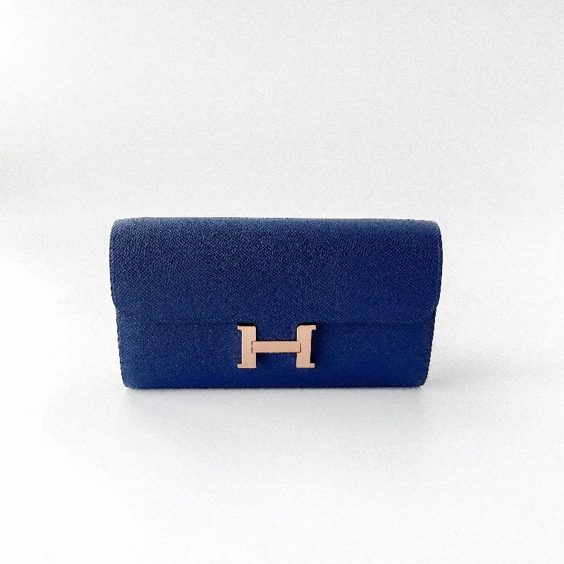 Hermes Constance Long To Go Wallet In Blue, Bleu Saphire And Rose Gold Hardware