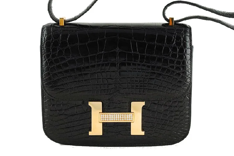 Hermes Black Crocodile Alligator Constance w/Diamonds Bag