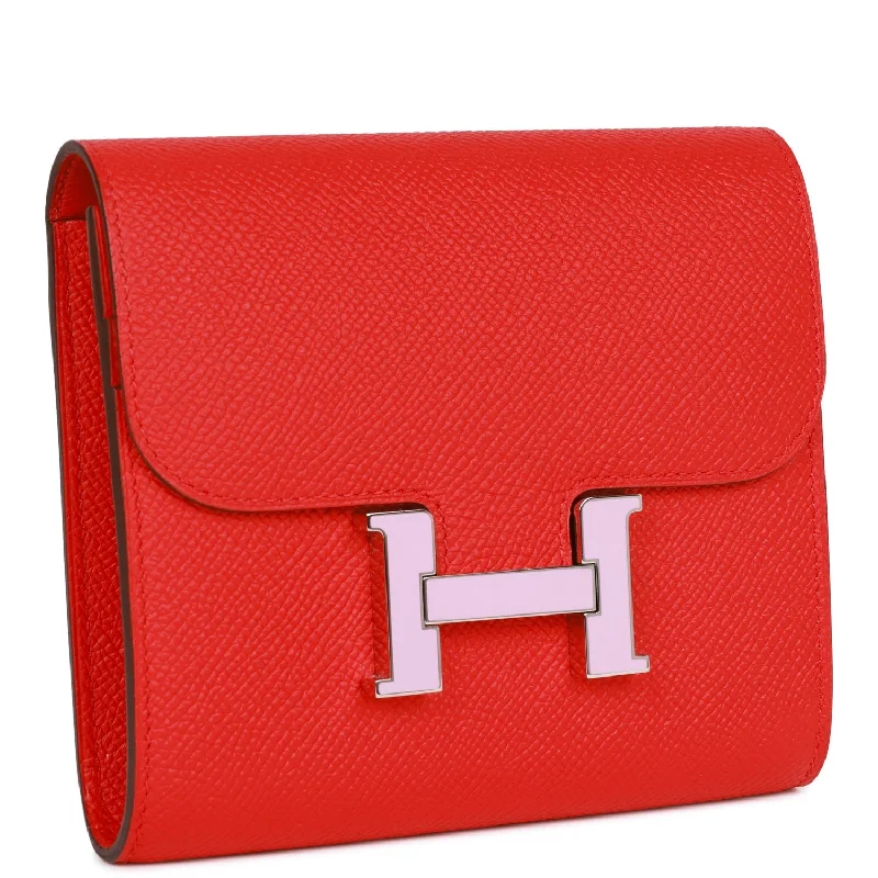 Hermes Constance Compact Wallet Rouge de Coeur Epsom Rose Sakura Enamel and Palladium Hardware