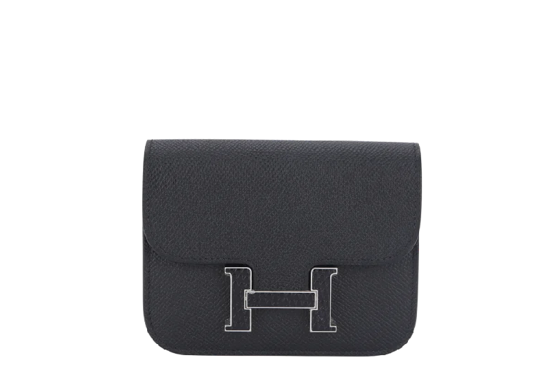 HERMES CONSTANCE SLIM BLACK EPSOM LIZARD HARDWARE (STAMP W) SILVER HARDWARE WITH DUST COVER AND BOX