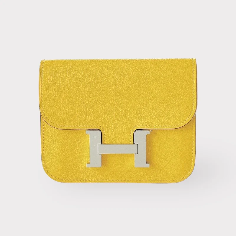 Hermes Constance Slim Wallet In Yellow, Jaune De Naples, Evercolor Calfskin