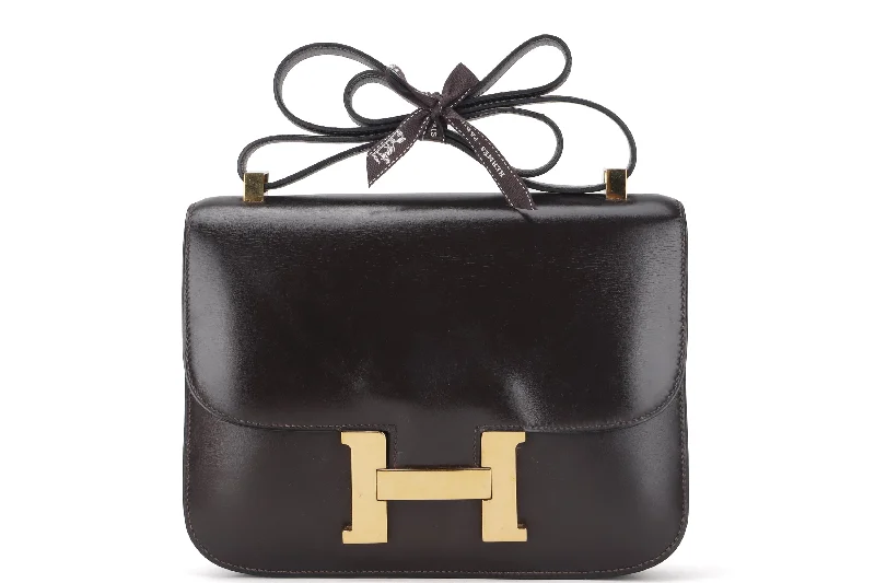 HERMES VINTAGE CONSTANCE 23 (STAMP Z (1970)) DARK BROWN BOX LEATHER GOLD HARDWARE, WITH DUST COVER