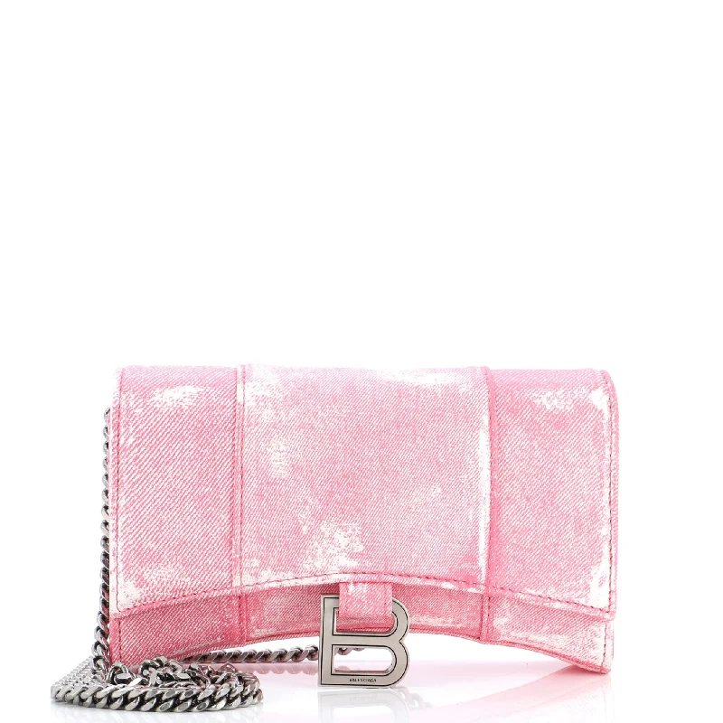 Hourglass Chain Wallet Denim Printed Leather