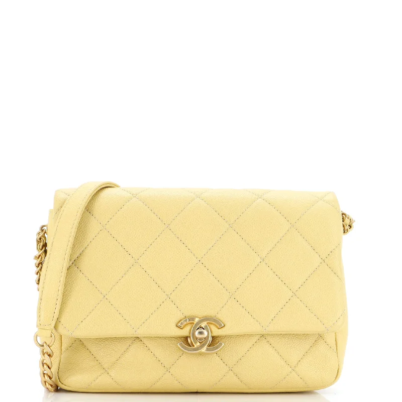 Chain Melody Flap Bag Quilted Caviar Small