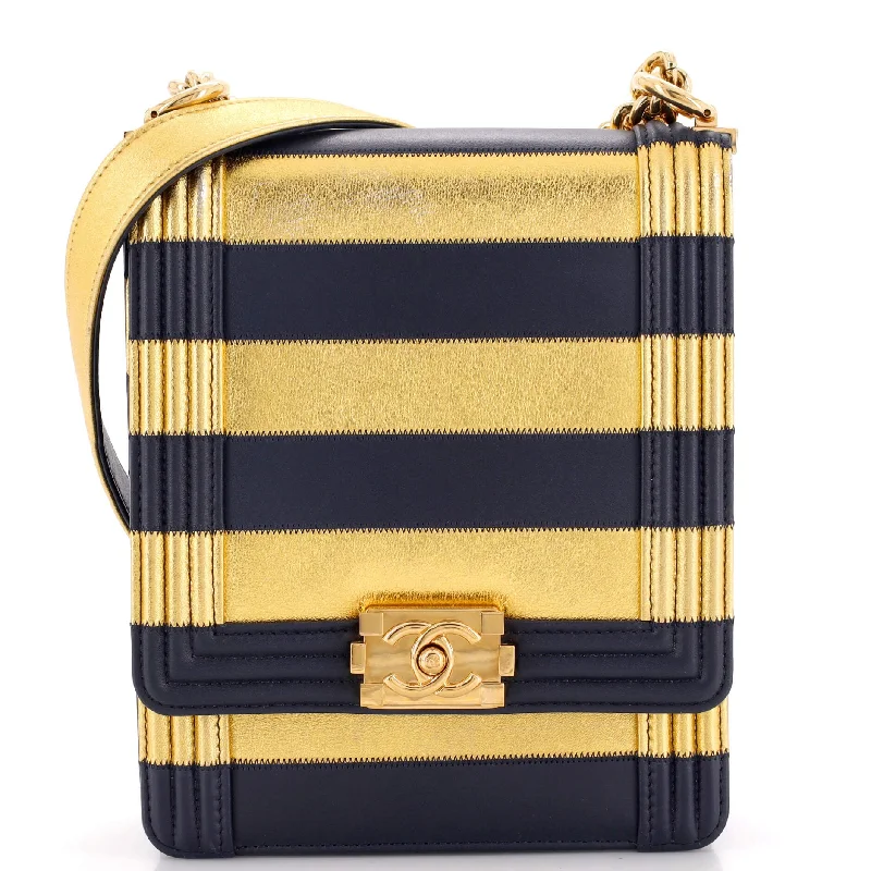 Paris-New York North South Boy Flap Bag Striped Lambskin Small