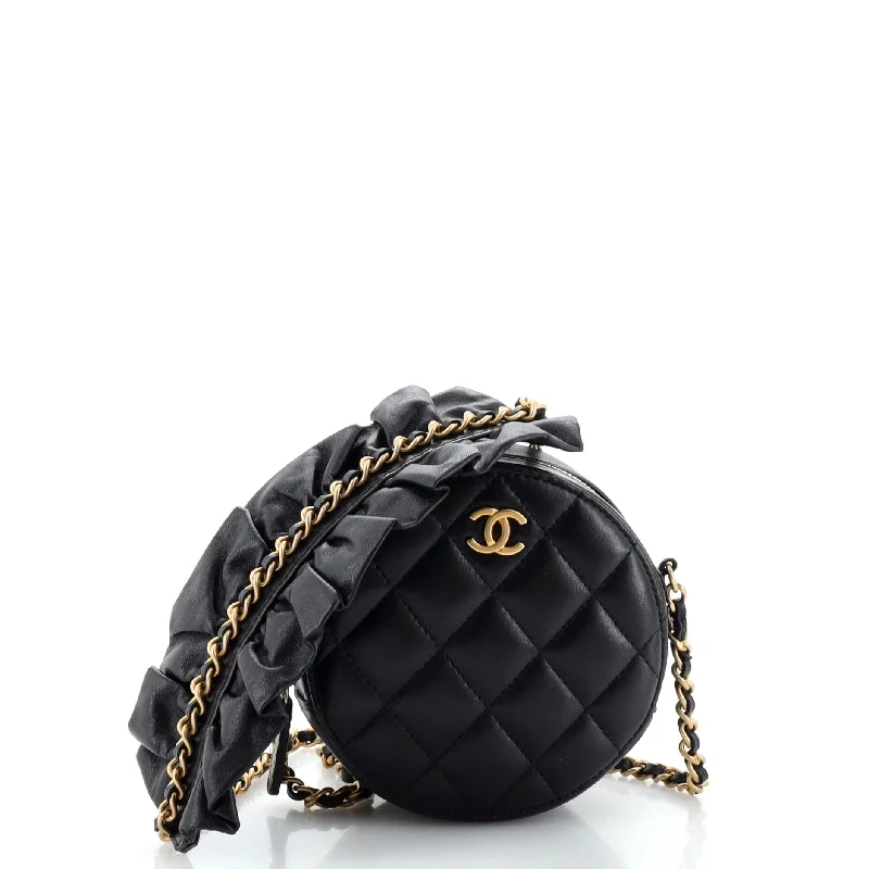 Romance Round Clutch with Chain Quilted Lambskin