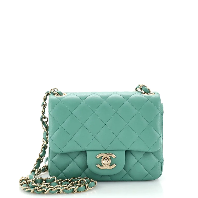 Square Classic Single Flap Bag Quilted Lambskin Mini