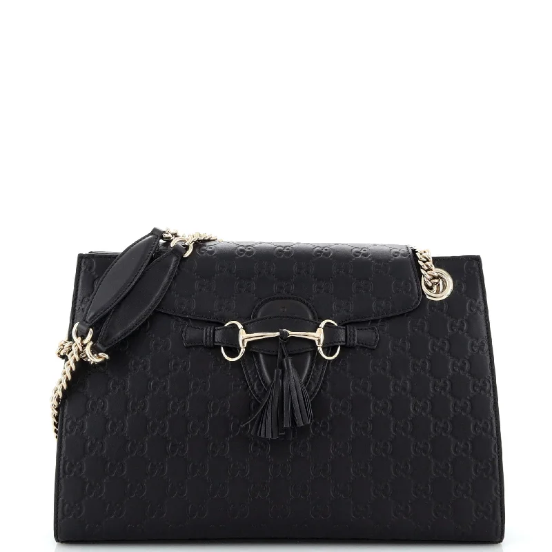 Emily Chain Flap Shoulder Bag Guccissima Leather Large