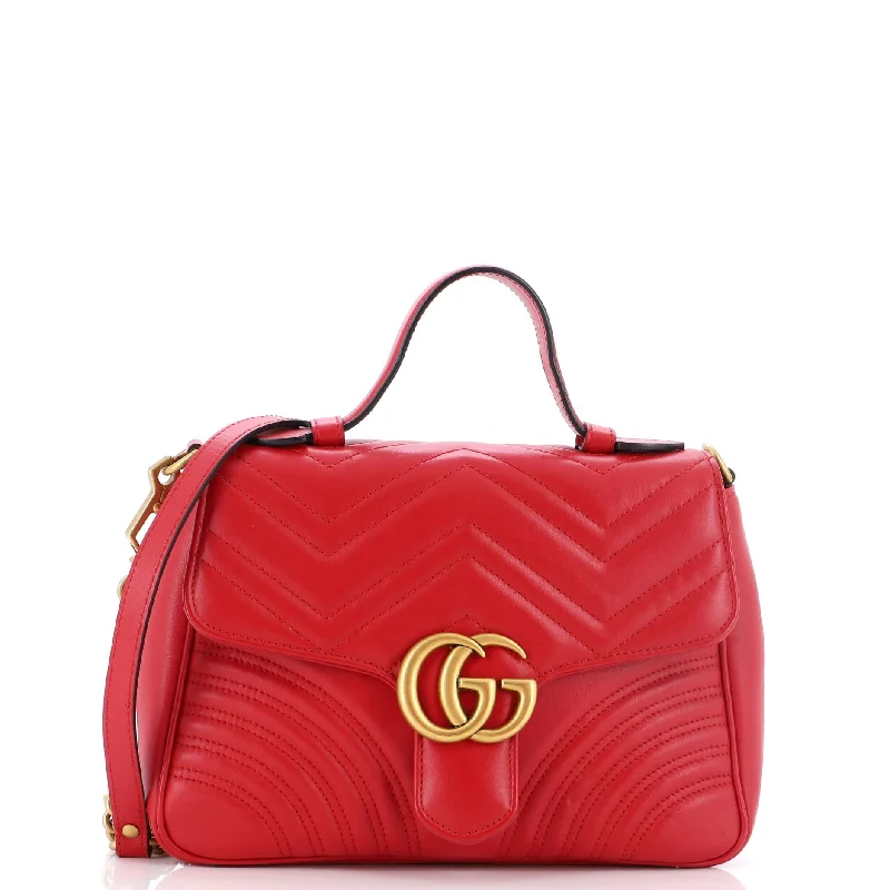 GG Marmont Top Handle Flap Bag Matelasse Leather Small