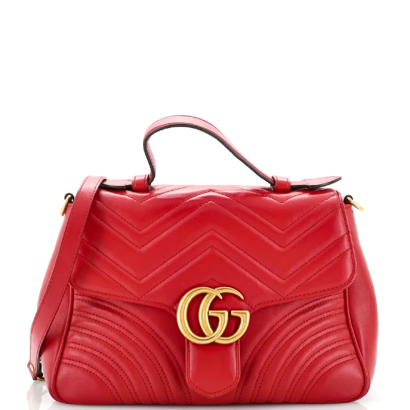 GG Marmont Top Handle Flap Bag Matelasse Leather Small