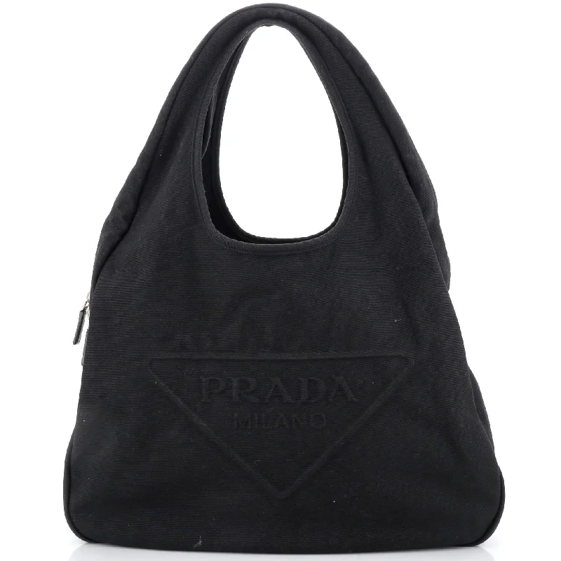 Triangle Logo Zip Hobo Embossed Canvas Large